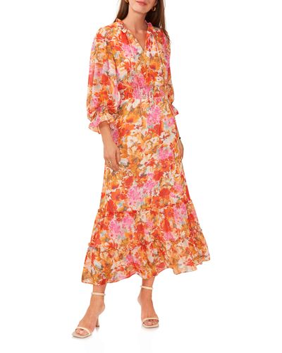 Vince Camuto Floral Smocked Waist Maxi Dress - Orange