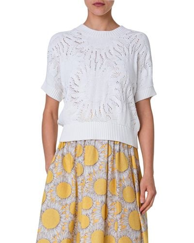 Akris Punto Hello Sunshine Open Knit Cotton Sweater - White