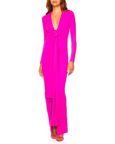 Susana Monaco Plunge Neck Long Sleeve Body-con Dress - Pink