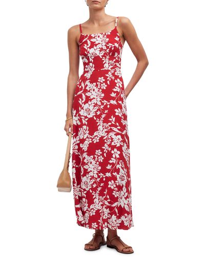 Madewell Floral Square Neck Tank Dress - Red