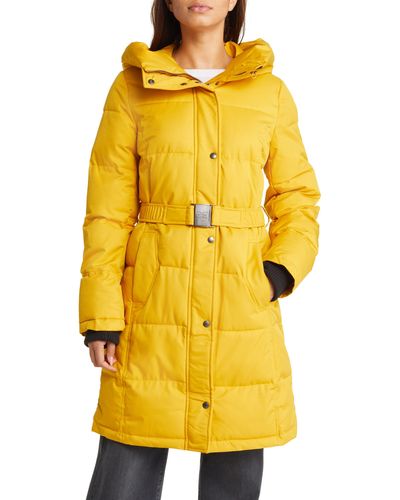 Sam Edelman Hooded Belted Puffer Jacket in Pink | Lyst