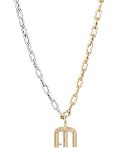 Adina Reyter Two-tone Paper Clip Chain Diamond Initial Pendant Necklace - Metallic