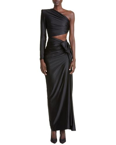 Saint Laurent One-shoulder Cut Out Gown - Black