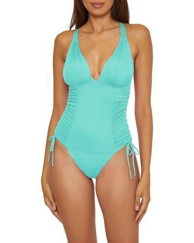 SOLUNA Shirred Cinched Tie One-piece Swimsuit - Blue