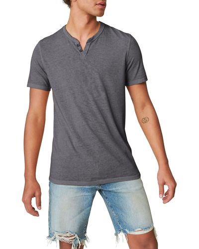 Lucky Brand Venice Button Neck Cotton Blend T-shirt - Gray