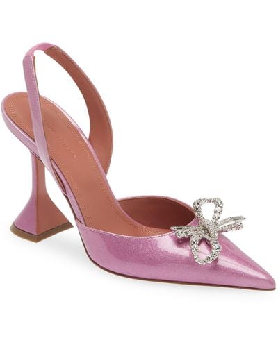AMINA MUADDI Rosie Crystal Bow Pointed Toe Slingback Pump - Pink