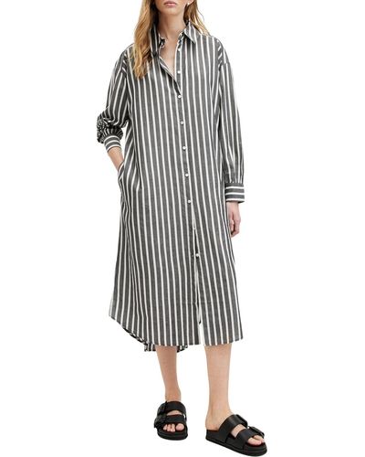 AllSaints Ani Stripe Long Sleeve Shirtdress - Gray