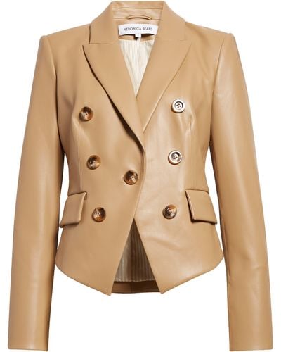 Veronica Beard Cooke Faux Leather Dickey Jacket - Natural