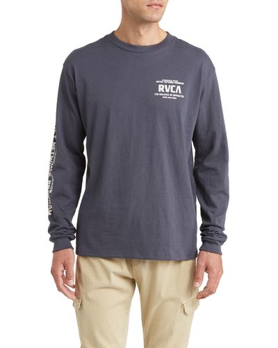 RVCA Commerical Grade Long Sleeve Cotton Graphic T-shirt - Blue