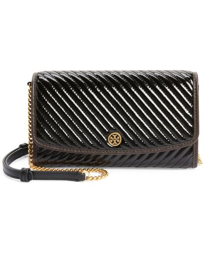 Tory Burch Robinson Patent Quilted Chain Wallet - Black/Gold