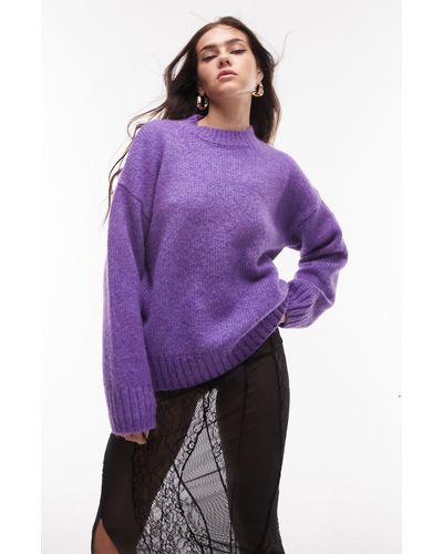 TOPSHOP Fluffy Crewneck Sweater - Purple