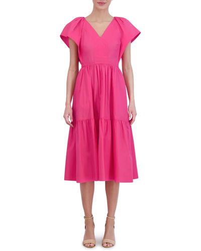 Vince Camuto Flutter Sleeve Cotton Midi Dress - Pink