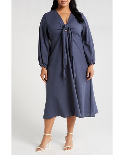 Harshman Novella Long Sleeve Cotton & Linen Maxi Dress - Blue