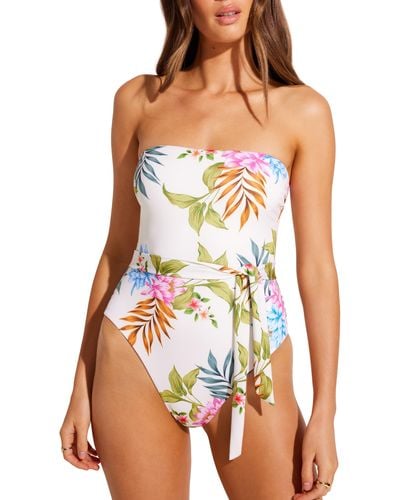 Vitamin A Vitamin A Marilyn Floral Belted Bandeau One-piece Swimsuit - White