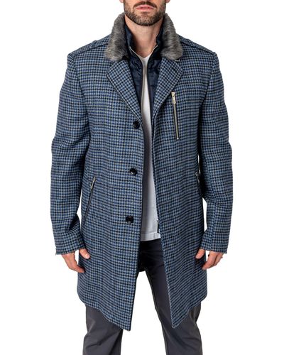 Maceoo Captain Houndstooth Peacoat With Bib - Blue