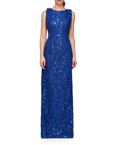JS Collections Khloe Sequin Embroidered Column Gown - Blue