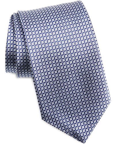 David Donahue Geometric X-long Silk Tie - Blue