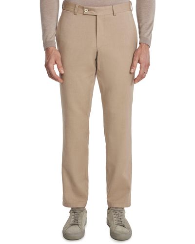 Jack Victor Palmer Crossover Stretch Cotton & Wool Dress Pants - Natural