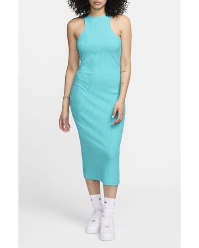 Nike Sportswear Chill Knit Sleeveless Rib Midi Dress - Blue