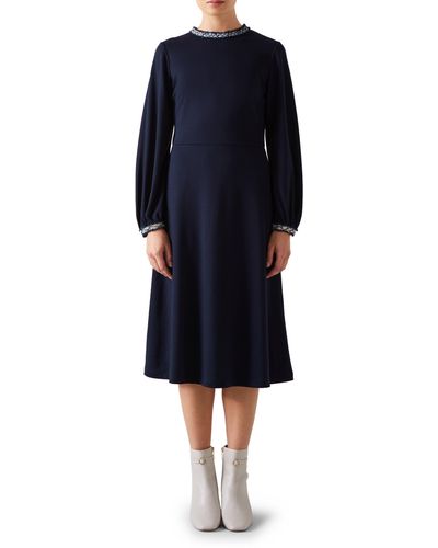 LK Bennett Yvonne Long Sleeve A-line Dress - Blue