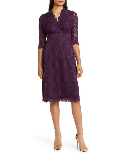 Kiyonna Scalloped Boudoir Lace A-line Dress - Purple