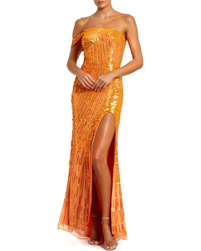 Mac Duggal One-shoulder Sequin Mesh Gown - Orange