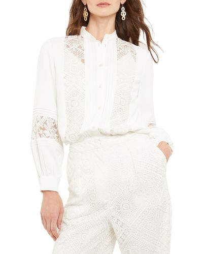 Misook Lace Trim Crêpe De Chine Shirt - White