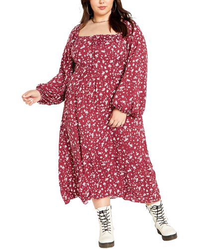 City Chic Jessie Floral Long Sleeve Dress - Red
