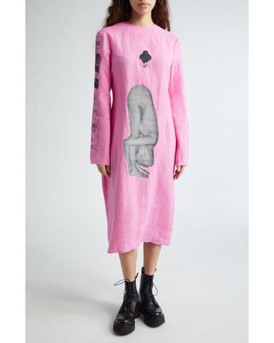 Ashley Williams Executioner Long Sleeve Linen Dress - Pink