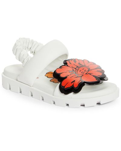 Christian Louboutin X Shun Sudo Button Flower Lug Slingback Sandal - White
