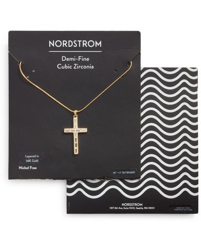 Nordstrom Baguette Cubic Zirconia Cross Pendant Necklace - Black