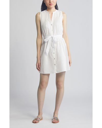 Bella Dahl Pintuck Detail Sleeveless Cotton Shirtdress - White