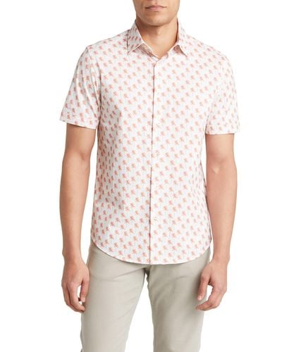 Bugatchi Miles Ooohcotton® Palm Print Short Sleeve Button-up Shirt - Pink