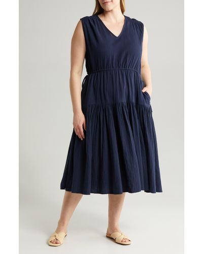 Caslon Caslon(r) Tiered Cotton Midi Dress - Blue