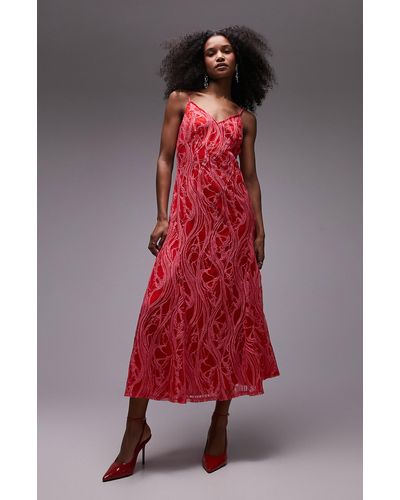 TOPSHOP Lace Maxi Slipdress - Red