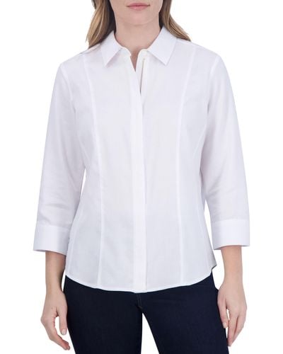 Foxcroft Aimee Sateen Zip-up Shirt - White