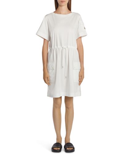 Moncler Drawstring Waist Cotton Jersey Dress - White