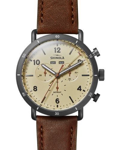 Shinola The Canfield Sport Chronograph Leather Strap Watch - Brown