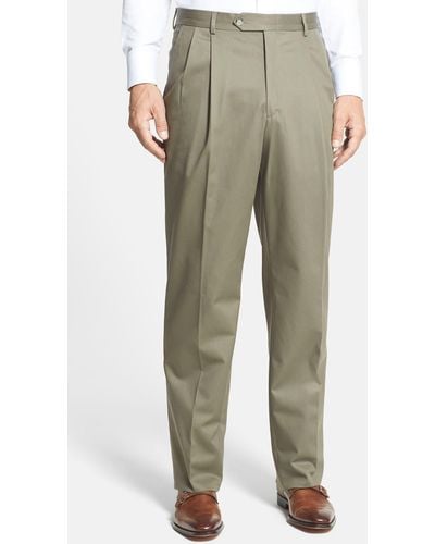 Berle Pleated Classic Fit Cotton Dress Pants - Green