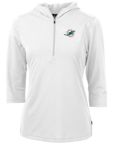 Cutter & Buck Miami Dolphins Virtue Eco Pique Half-zip 3/4 Sleeve Pullover Hoodie At Nordstrom - White