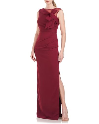 JS Collections Kirsten Bow Neckline Crepe Column Gown - Red