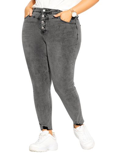 City Chic Exposed Button Fly Skinny Jeans - Gray