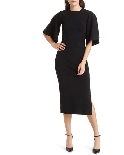 Ted Baker Lounia Fluted Sleeve Body-con Sweater Dress - Black