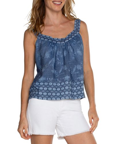 Liverpool Los Angeles Floral Print Sleeveless Top - Blue