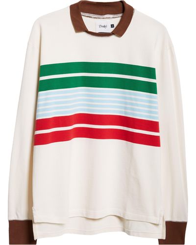 Drake's Long Sleeve Stripe Cotton Rugby T-shirt - Multicolor