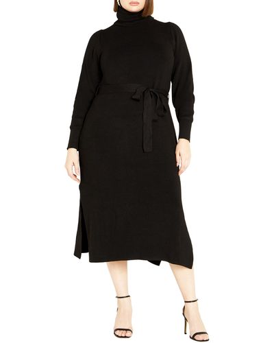 City Chic Kara Long Sleeve Sweater Dress - Black