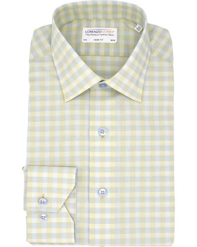 Lorenzo Uomo Trim Fit Check Stretch Cotton Dress Shirt - Yellow