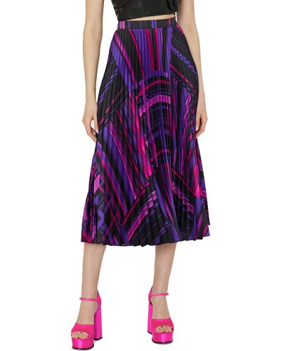 MILLY Otha Pleated Midi Skirt - Purple
