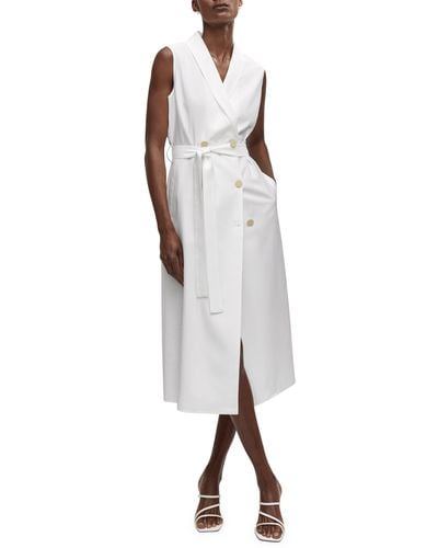 Mango Belted Sleeveless Blazer Midi Dress - White