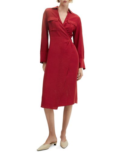 Mango Long Sleeve Wrap Dress - Red